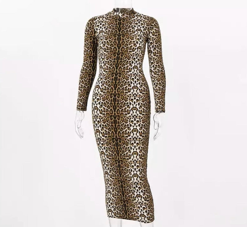 Long Sleeve Leopard Bodycon Dress