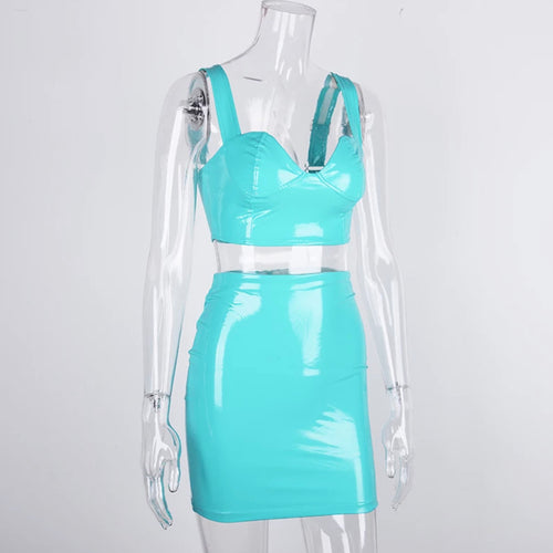 Alia - Patent Leather Two Piece Skirt Set